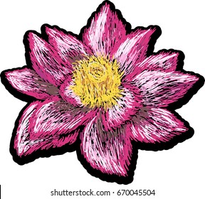 Water lily embroidery. Classical embroidery lotus and water lilies, template fashionable clothes, t-shirt design, print. Bomber jacket embroidery