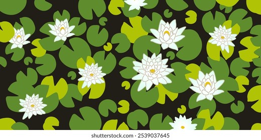 fundo de flor de lírio de água no estilo doodle no vetor. diferentes fases e tamanhos de flor. Modelo para decoração postcard design impressão papel de parede de papel de parede de embrulhar banner de fundo