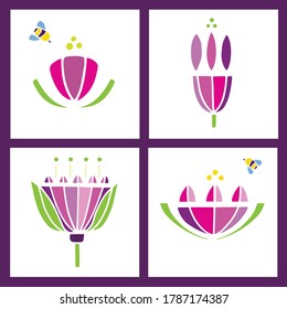 Water lily flower isolated on white background. Vector collection of botanical illustrations. Flat style. Design for cosmetics, spa, perfume, post cards, prints for clothes, and emblems.