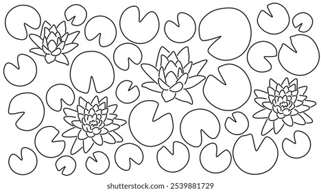 linha de flor de lírio de água definida no estilo doodle no vetor. diferentes fases e tamanhos de flor. elemento para decoração design postal impressão adesivo animação cartaz fundo