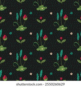 Water lily flower swamp reed textured seamless pattern vector