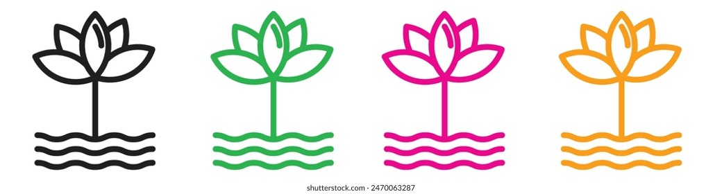 Water lily icon showing the elegance of aquatic plants, suitable for botanical gardens, nature themes, and environmental projects