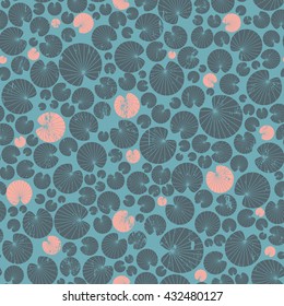 Water lily leaves seamless vector pattern. Grunge retro style.