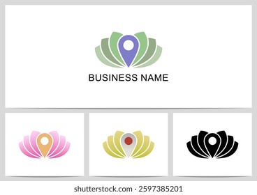 Water Lily Lotus Location Pin Map Letter Logo Design