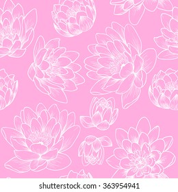 Water lily on a pink  background.Vector seamless pattern 