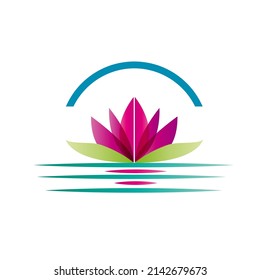 Water Lily On A Pond. Abstract Logo For Spa, Beauty Center And Farmhouse. Vector Pattern