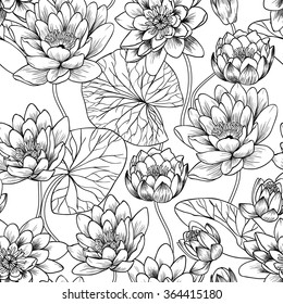 Water lily on a white background vector seamless pattern