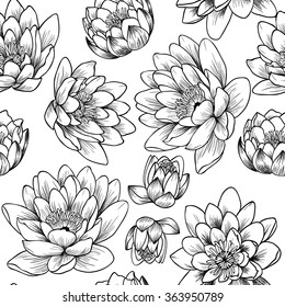 Water lily on a white background.Vector seamless pattern 