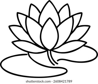 Water Lily in Outline with Broad Petals Floating on Water Vector | Elegant Floral Icon | Minimalist Botanical Design for Logos, Prints, and Decorative Elements