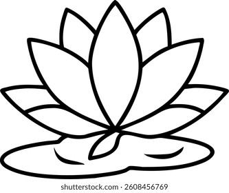 Water Lily in Outline with Broad Petals Floating on Water Vector | Elegant Floral Icon | Minimalist Botanical Design for Logos, Prints, and Decorative Elements