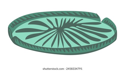 Water lily pad in flat design. Green rounded leaves of lotus aquatic flower. Vector illustration isolated.