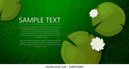 Water lily pads and flowers backgrouns, vector copy space background