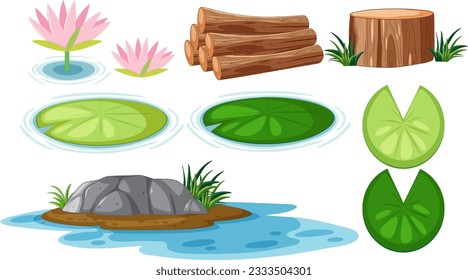 Water Lily Pads and Nature Elements Collection illustration