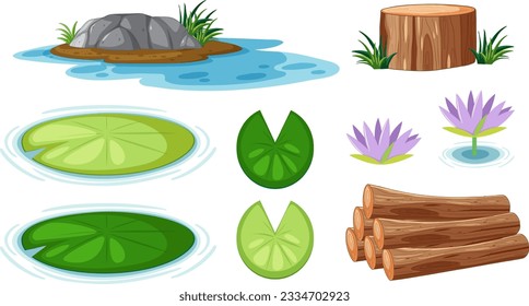 Water Lily Pads and Nature Elements Collection illustration