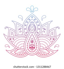 Water lily paisley style illustration. Colorful gradient lotus on white background. Perfect for print, textile, wallpaper, fashion, design, yoga