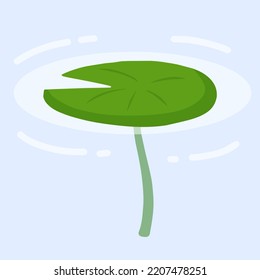 Water lily in pond. River plant. Green leaves on water. Nature of swamp, scenery of lake. Flat cartoon