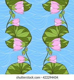 Water lily - seamless wallpaper. Use printed materials, signs, items, websites, maps, posters, postcards, packaging.