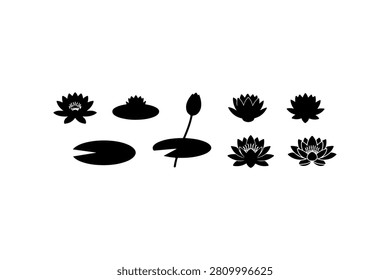 Water Lily Silhouette Vector Collection Set