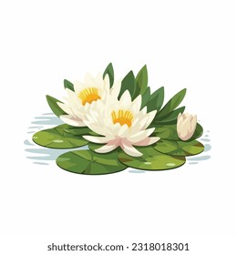 water lily vector 2d flat color white background