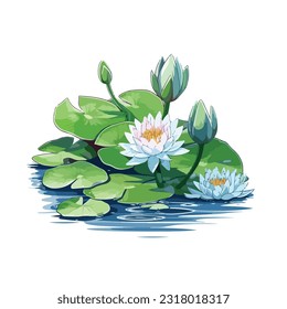 water lily vector 2d flat color white background