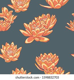 Water lily. Vector seamless pattern. Hand-drawn image.