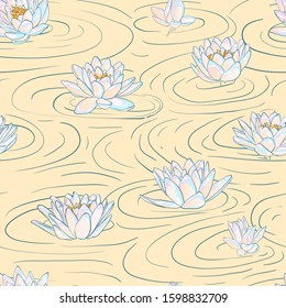 Water lily. Vector seamless pattern. Hand-drawn image.