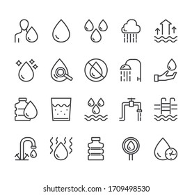 Water line black pictogram icon isolated set. Vector flat graphic design