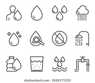 Water line black pictogram icon isolated set. Vector flat graphic design
