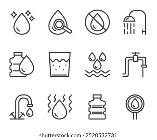 Water line black pictogram icon isolated set. Vector flat graphic design