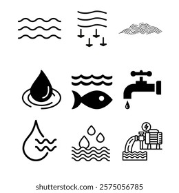 Water line and flat icons vector. Illustration vector