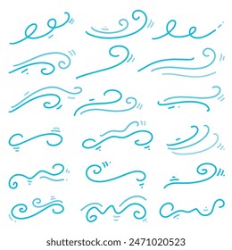 Water line freehand handwritten doodle set