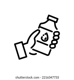 Icono de línea de agua. Líquido, tres gotas, agua, bebida, evaporación, hombre, sed, agua potable. Salven el agua. Concepto H2O. Icono de línea negra del vector en fondo blanco