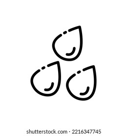 Water line icon. Liquid, three drops, rain, tear, aqua, drinking, evaporation, man, fog, mist, thirst, drinking water. Save the water. H2O concept. Vector black line icon on a white background