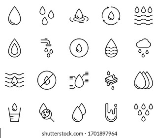 Water Line Icon Set. Collection Of High Quality Black Outline Logo For Mobile Concepts And Web Apps. Water Set In Trendy Flat Style. Vector Illustration On A White Background