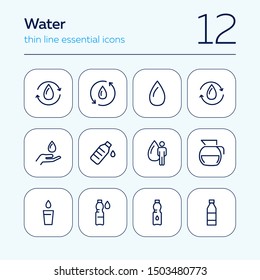 Water line icon set. Drop, bottle, glass, jar. Water concept. Can be used for topics like fresh water, nature, ecology, recycling