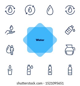 Water line icon set. Drop, bottle, glass, jar. Water concept. Can be used for topics like fresh water, nature, ecology, recycling