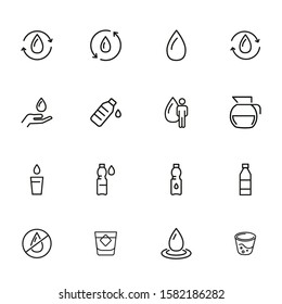 Water line icon set. Drop, bottle, glass, jar. Water concept. Can be used for topics like fresh water, nature, ecology, recycling