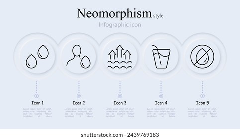 Water line icon set. Drop, person, glass, straw, thirst, prohibition, drink. Neomorphism style. Vector line icon for Business