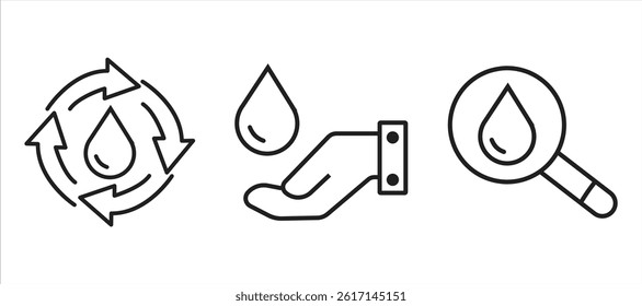 Water line icon set. Rain dropspure aqua outline vector illustration. 