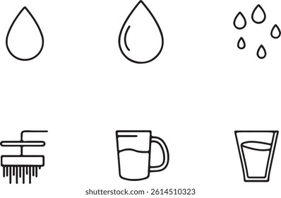 Water line icon vector illustration set. Set of outline icons related to water line. Water outline icons collection