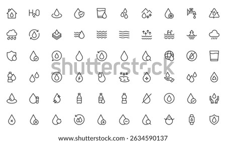 Water line icons set. Water editable stroke icons set. A refreshing collection of icons showcasing water conservation, aquatic life, Water Drop symbol