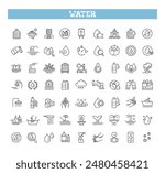 Water line icons set. Linear icon collection