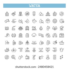 Conjunto de iconos de línea de agua. Colección de iconos lineales