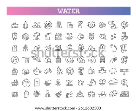 Water line icons set. Linear icon collection