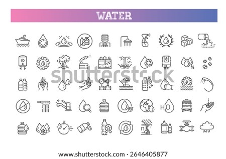 Water line icons set. Linear icon collection