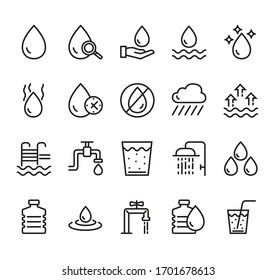 Water line simple pictogram isolated icon symbol set collection. Vector flat cartoon graphic design illustration