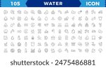 water linear icon collection real estate.Set of outline water icons. Minimalist thin linear web icon set.  Drop Water, Mineral Water, Low and High Tide,  Plastic Bottle and Glass. Editable stroke.
