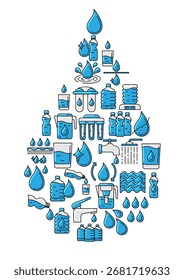 Water linear icons background. Aqua or liquid thin line illustration.