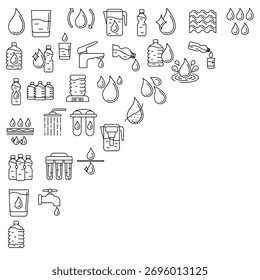 Wasser lineare Symbole Hintergrund. Aqua oder flüssige dünne Linie Illustration.
