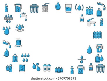 Wasser lineare Symbole Hintergrund. Aqua oder flüssige dünne Linie Illustration.